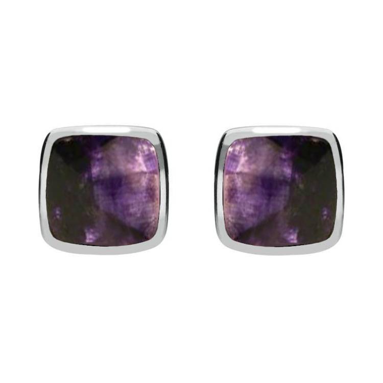 Sterling Silver Blue John Cushion Stud Earrings - Silver