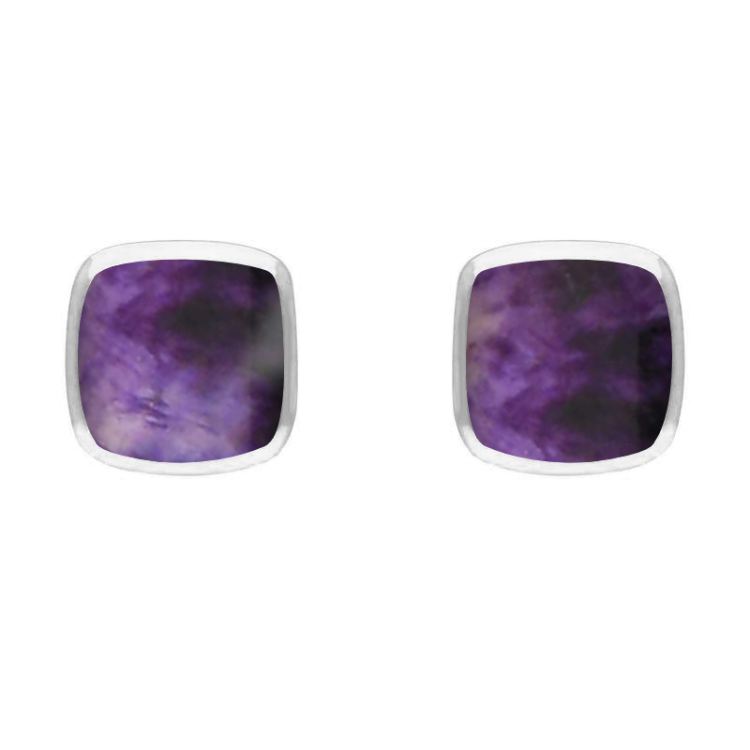Sterling Silver Blue John Dinky Cushion Stud Earrings - Silver