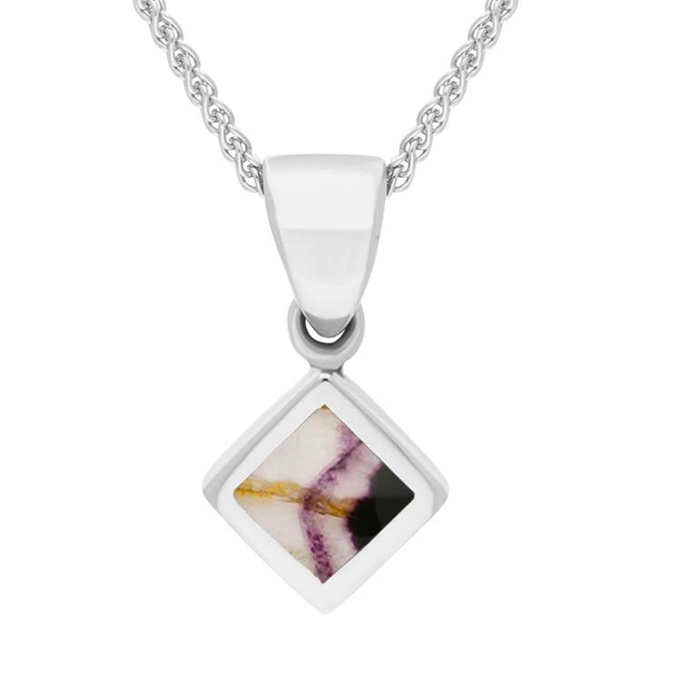 Sterling Silver Blue John Dinky Square Necklace - Silver