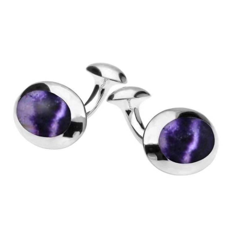 Sterling Silver Blue John Domed Oval Cufflinks - Option1 Value