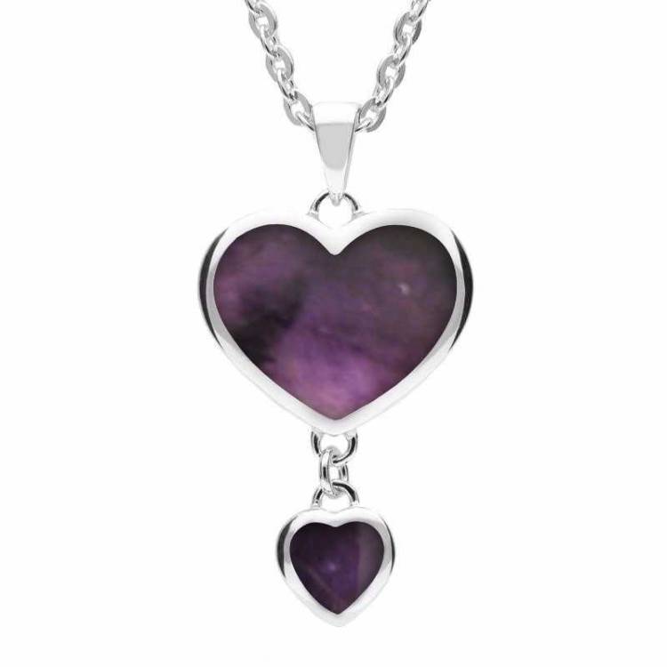 Sterling Silver Blue John Double Heart Drop Necklace - Option1 Value Silver