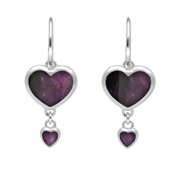 Sterling Silver Blue John Double Heart Hook Earrings - Option1 Value Silver