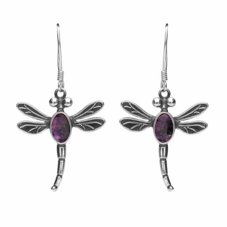Sterling Silver Blue John Dragonfly Hook Earrings - Silver