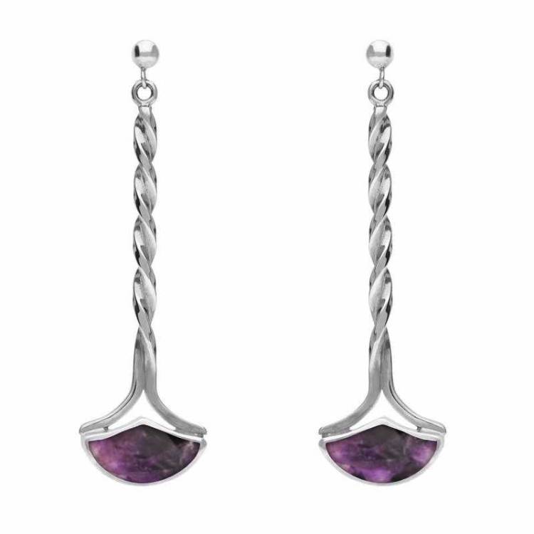 Sterling Silver Blue John Drop Twist Fan Stud Earrings - Silver