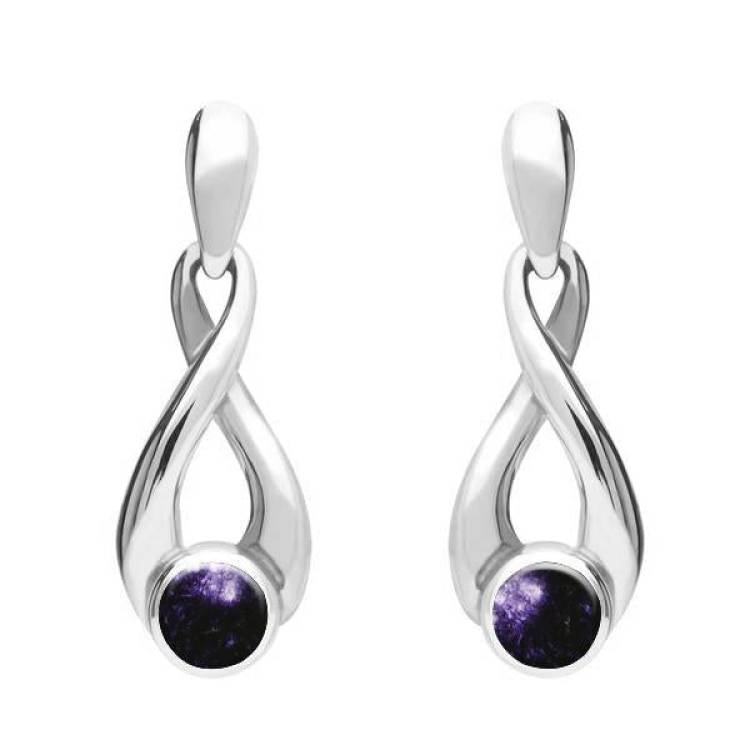 Sterling Silver Blue John Eternity Loop Drop Earrings - Silver