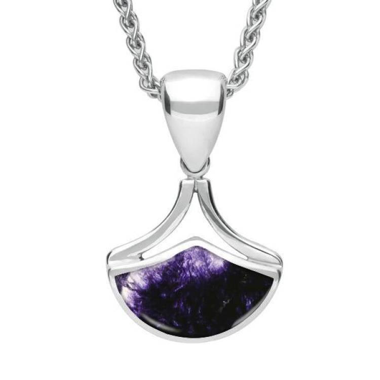 Sterling Silver Blue John Fan Shaped Necklace - Silver