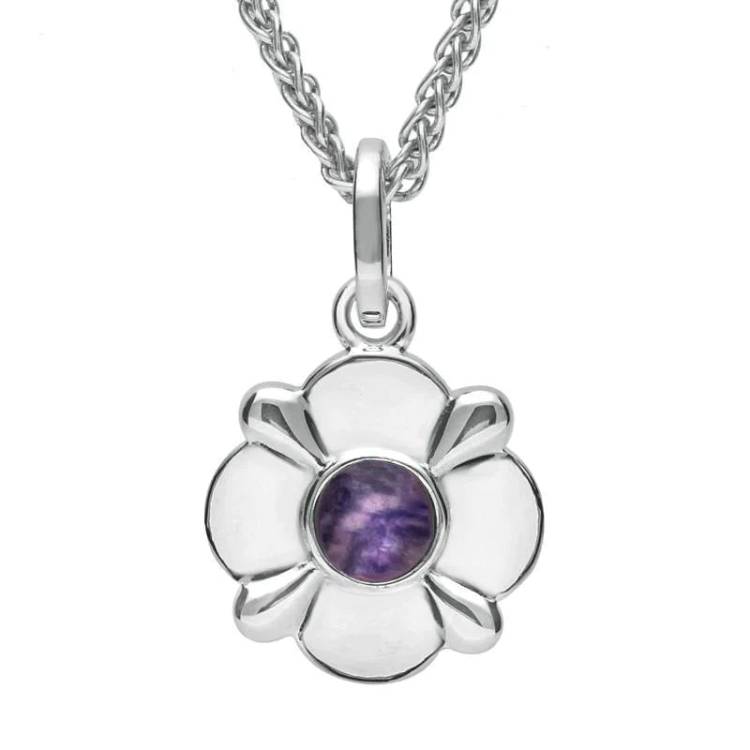 Sterling Silver Blue John Four Petal Flower Necklace - Silver