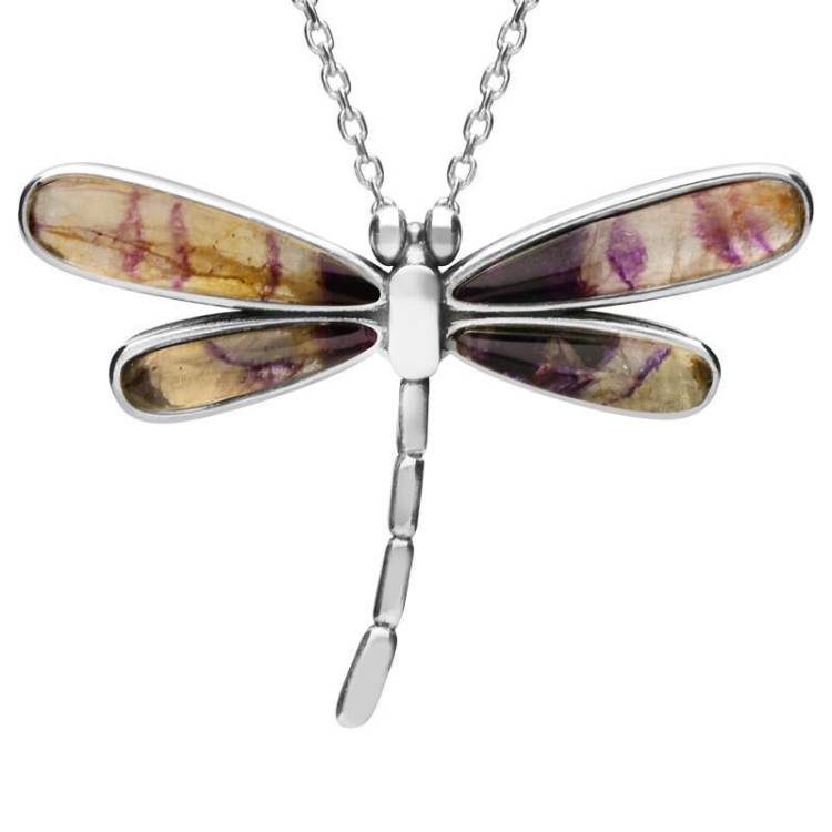 Sterling Silver Blue John Four Stone Small Dragonfly Necklace - Silver