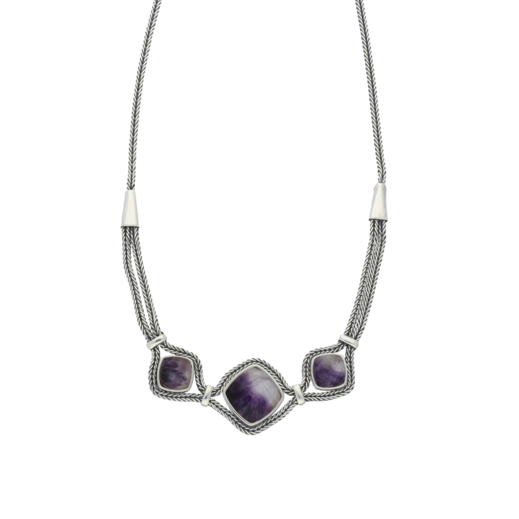 Sterling Silver Blue John Foxtail Cushion Necklace - Option1 Value Silver