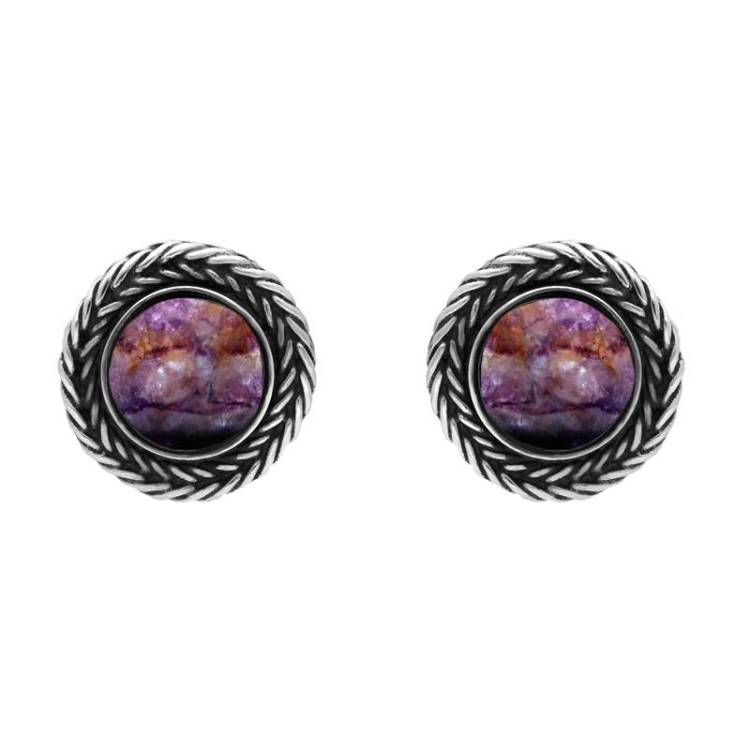 Sterling Silver Blue John Foxtail Round Stud Earrings - Silver