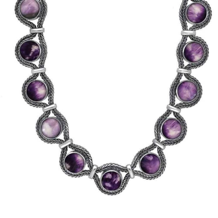 Sterling Silver Blue John Foxtail Seventeen Stone Necklace - Silver