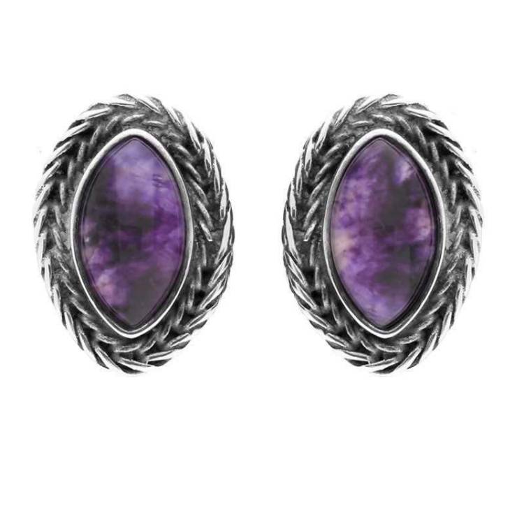 Sterling Silver Blue John Foxtail Small Marquise Stud Earrings - Silver