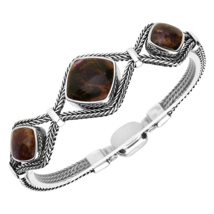 Sterling Silver Blue John Foxtail Three Stone Cushion Bracelet - Option1 Value Silver