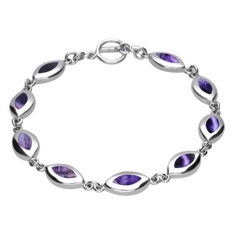 Sterling Silver Blue John Framed Marquise Bracelet - Option1 Value Silver