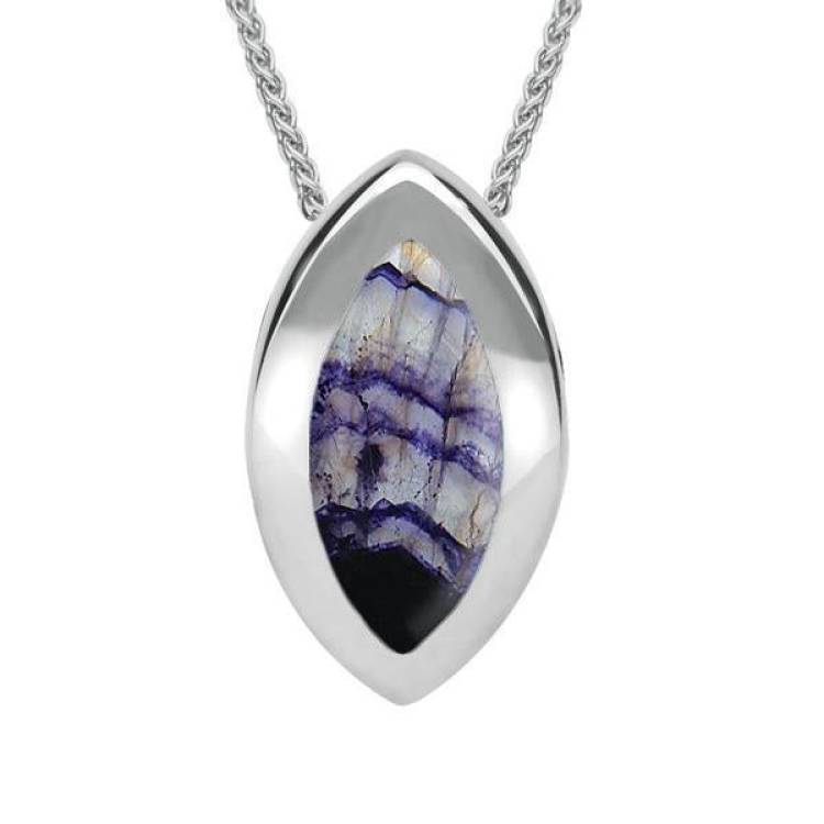 Sterling Silver Blue John Framed Marquise Necklace - Option1 Value Silver