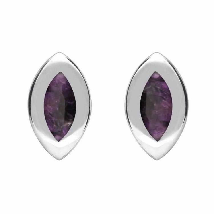 Sterling Silver Blue John Framed Marquise Stud Earrings - Silver