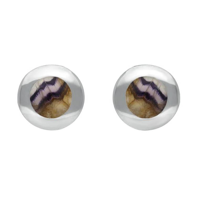 Sterling Silver Blue John Framed Round Stud Earrings - Silver