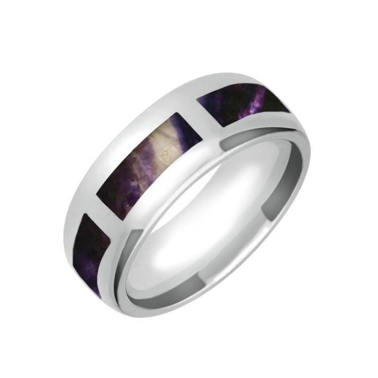 Sterling Silver Blue John Gap 8mm Wedding Band Ring