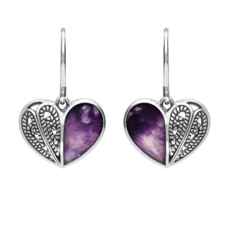 Sterling Silver Blue John Half Stone Heart Hook Earrings - Silver