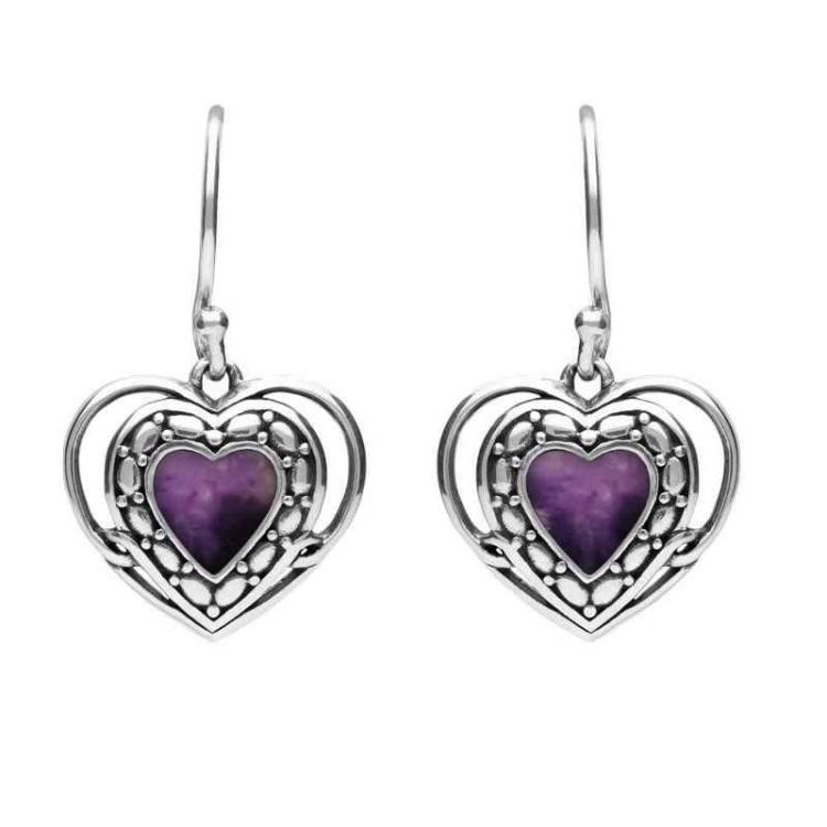 Sterling Silver Blue John Heart in Heart Drop Hook Earrings - Option1 Value Silver
