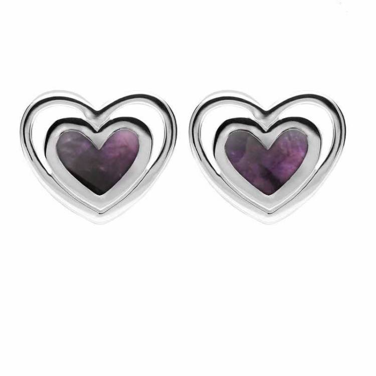 Sterling Silver Blue John Heart In Heart Stud Earrings - Option1 Value Silver
