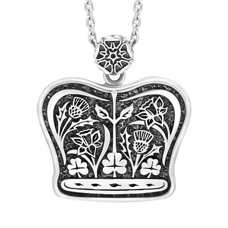 Sterling Silver Blue John King's Coronation Hallmark Medium Crown Emblem Necklace