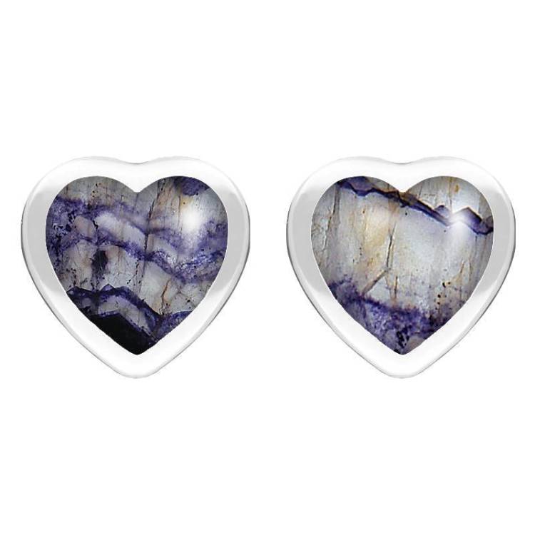 Sterling Silver Blue John Large Framed Heart Stud Earrings - Silver
