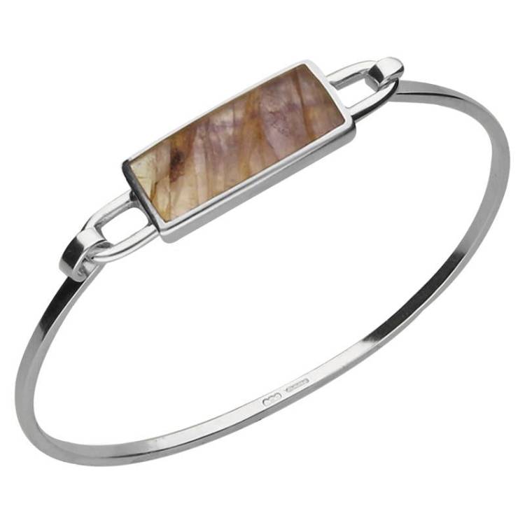 Sterling Silver Blue John Light Oblong Bangle - Silver
