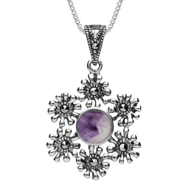 Sterling Silver Blue John Marcasite Flower Petal Necklace - Option1 Value Silver