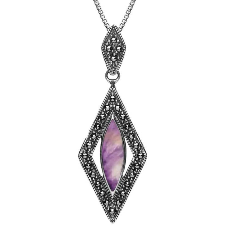 Sterling Silver Blue John Marcasite Marquise Necklace - Silver