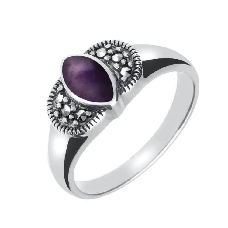 Sterling Silver Blue John Marcasite Marquise Ring - Option1 Value Silver