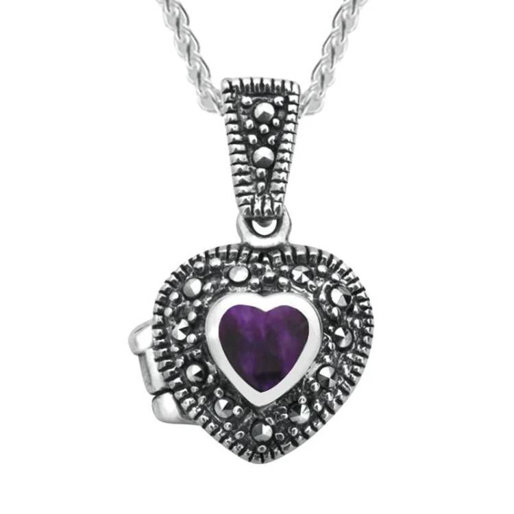 Sterling Silver Blue John Marcasite Small Heart Locket - Silver