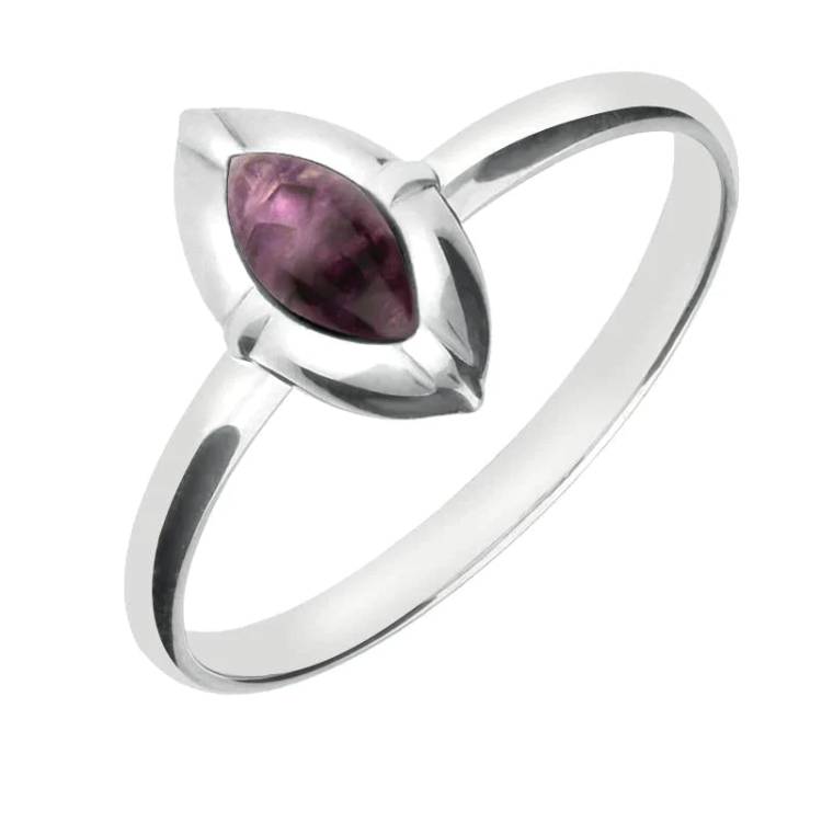 Sterling Silver Blue John Marquise Beaded Edge Ring - Option1 Value Silver