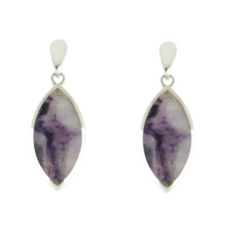 Sterling Silver Blue John Marquise Drop Earrings - Silver