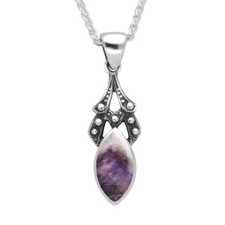 Sterling Silver Blue John Marquise Drop Necklace - Silver
