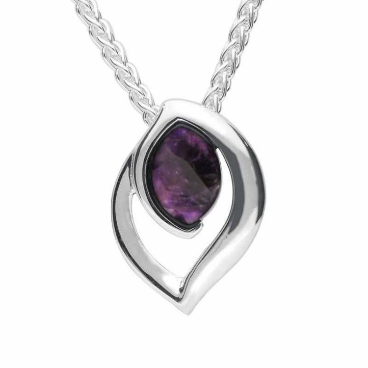 Sterling Silver Blue John Marquise Flame Necklace - Silver