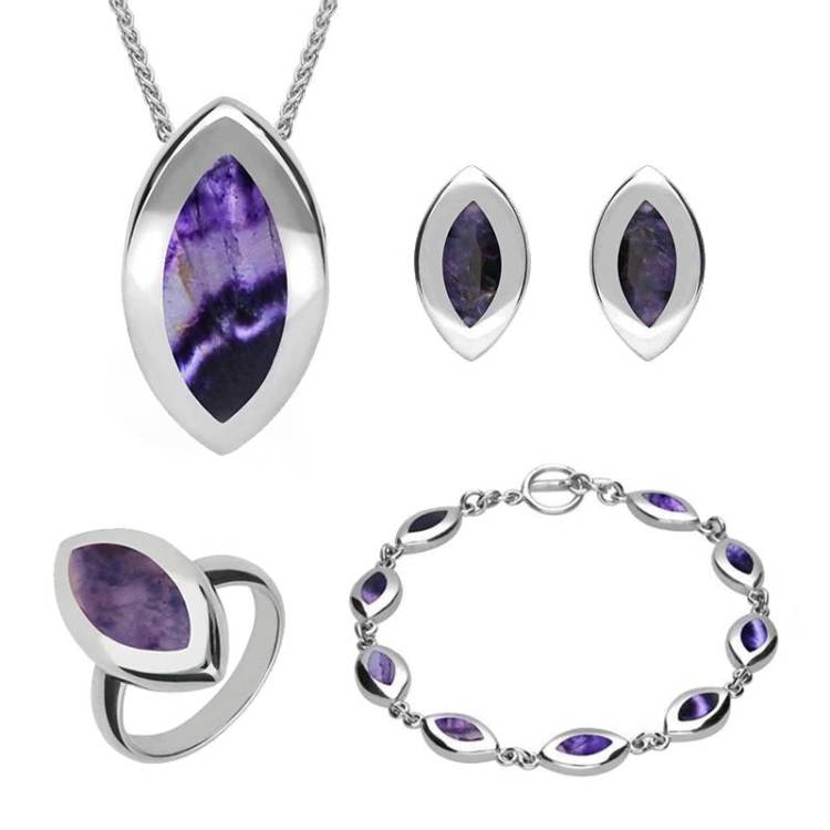 Sterling Silver Blue John Marquise Four Piece Set