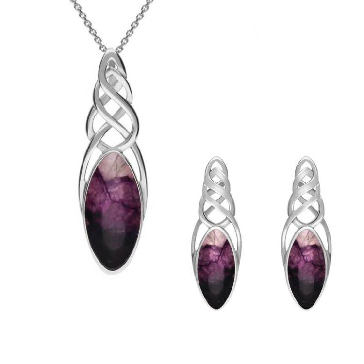 Sterling Silver Blue John Marquise Pierced Long Two Piece Set