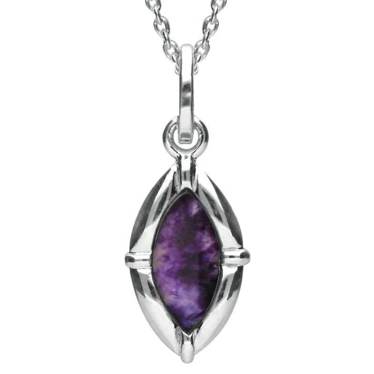 Sterling Silver Blue John Marquise Shaped Necklace - Silver