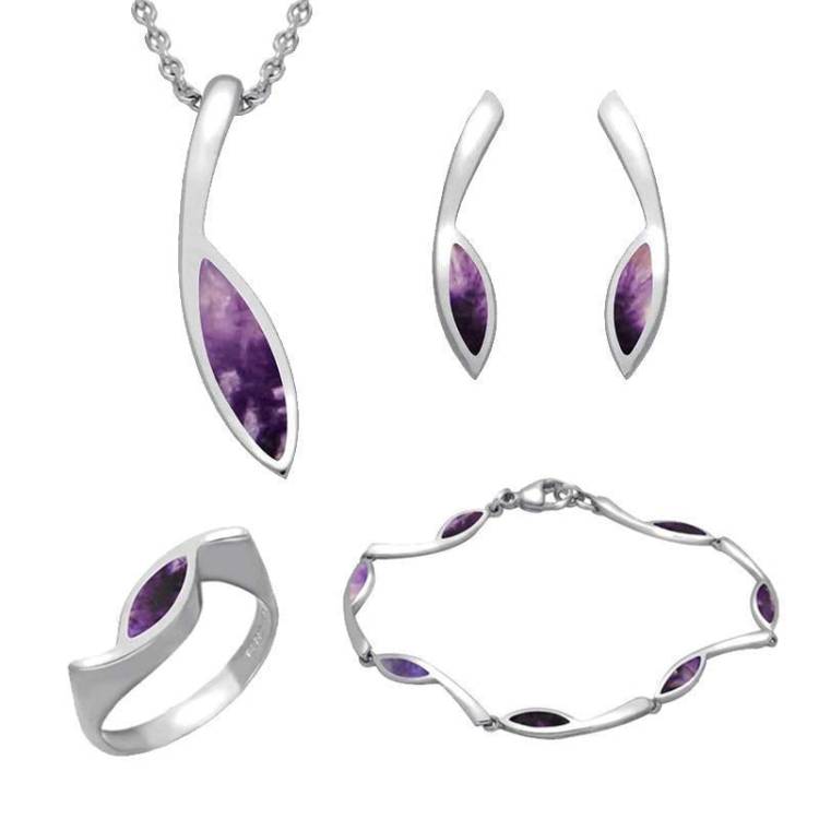 Sterling Silver Blue John Marquise Toscana Four Piece Set