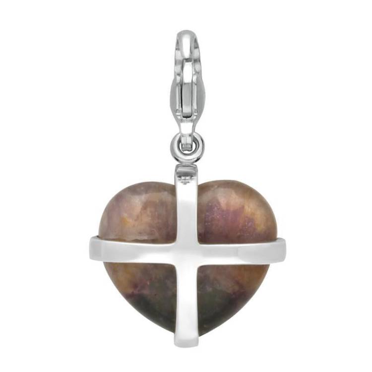 Sterling Silver Blue John Medium Cross Heart Charm - Option1 Value Silver