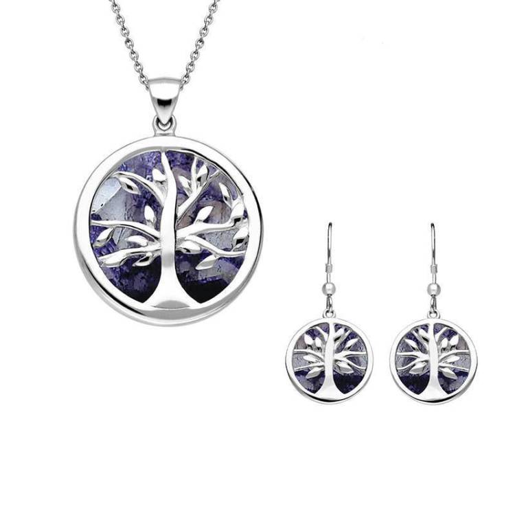 Sterling Silver Blue John Medium Round Tree of Life Two Piece Set