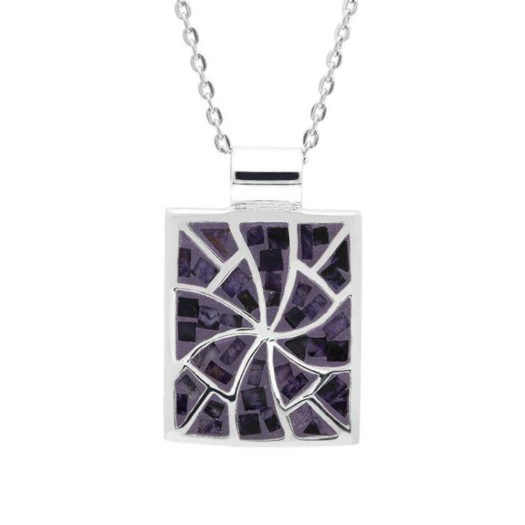 Sterling Silver Blue John Mosaic Fan Pattern Oblong Necklace - Option1 Value Silver