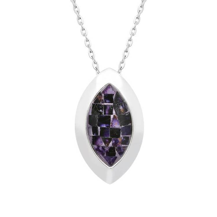 Sterling Silver Blue John Mosaic Framed Marquise Necklace - Option1 Value Silver