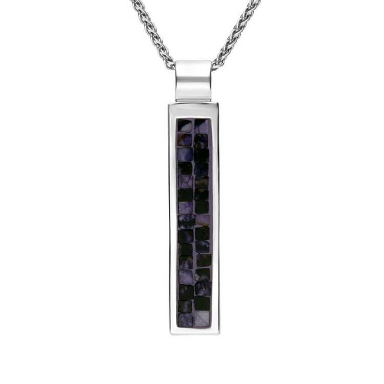 Sterling Silver Blue John Mosaic Long Slim Oblong Necklace - Option1 Value Silver