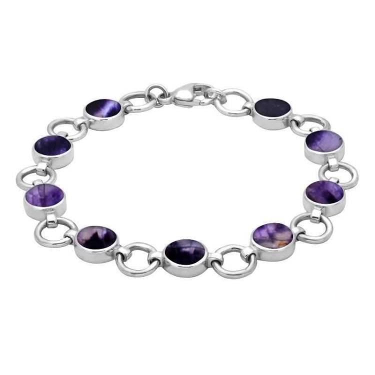 Sterling Silver Blue John Nine Stone Round Ring Bracelet - Silver