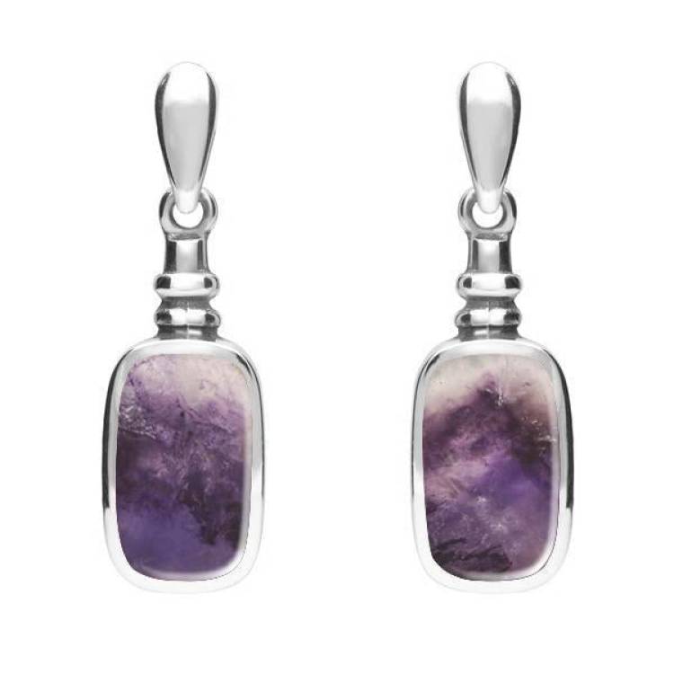 Sterling Silver Blue John Oblong Bottle Top Drop Earrings - Silver