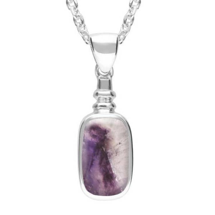 Sterling Silver Blue John Oblong Bottle Top Necklace - Silver