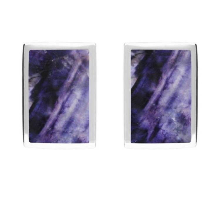 Sterling Silver Blue John Oblong Stud Earrings - Silver