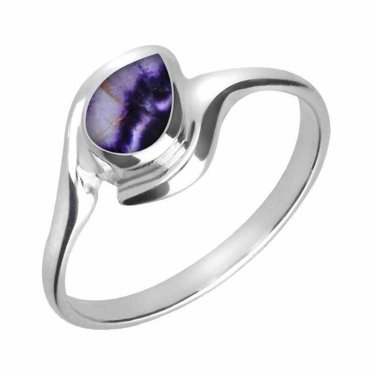 Sterling Silver Blue John Offset Pear Ring - Silver